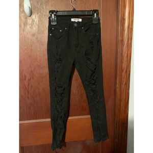 Black high waisted ripped ankle mom jeans